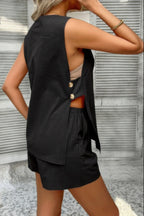 Two Pieces Button Down V Neck Suit Short Sets | Mixtshop LLC