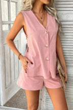 Two Pieces Button Down V Neck Suit Short Sets | Mixtshop LLC