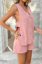 Two Pieces Button Down V Neck Suit Short Sets | Mixtshop LLC