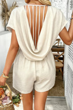 Solid Deep V Neck Drop Shoulder Loose Pockets Romper | Mixtshop LLC