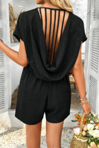 Solid Deep V Neck Drop Shoulder Loose Pockets Romper | Mixtshop LLC