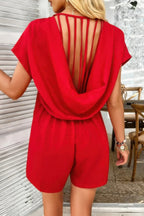 Solid Deep V Neck Drop Shoulder Loose Pockets Romper | Mixtshop LLC