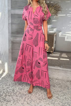 Allover Print V Neck Tie Waist Pockets Jumpsuit | Mixtshop LLC