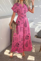 Allover Print V Neck Tie Waist Pockets Jumpsuit | Mixtshop LLC