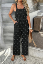 Star Print Button Tie Pockets Drawstring Jumpsuit | Mixtshop LLC