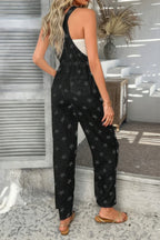 Star Print Button Tie Pockets Drawstring Jumpsuit | Mixtshop LLC