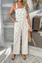 Star Print Button Tie Pockets Drawstring Jumpsuit | Mixtshop LLC