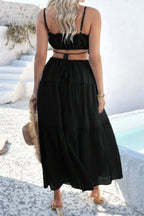 Solid Cut Out Ruched Spaghetti Strap Tiered Dress | Mixtshop LLC