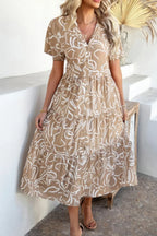 Allover Printed Button Down Ruched Long Dress | Mixtshop LLC