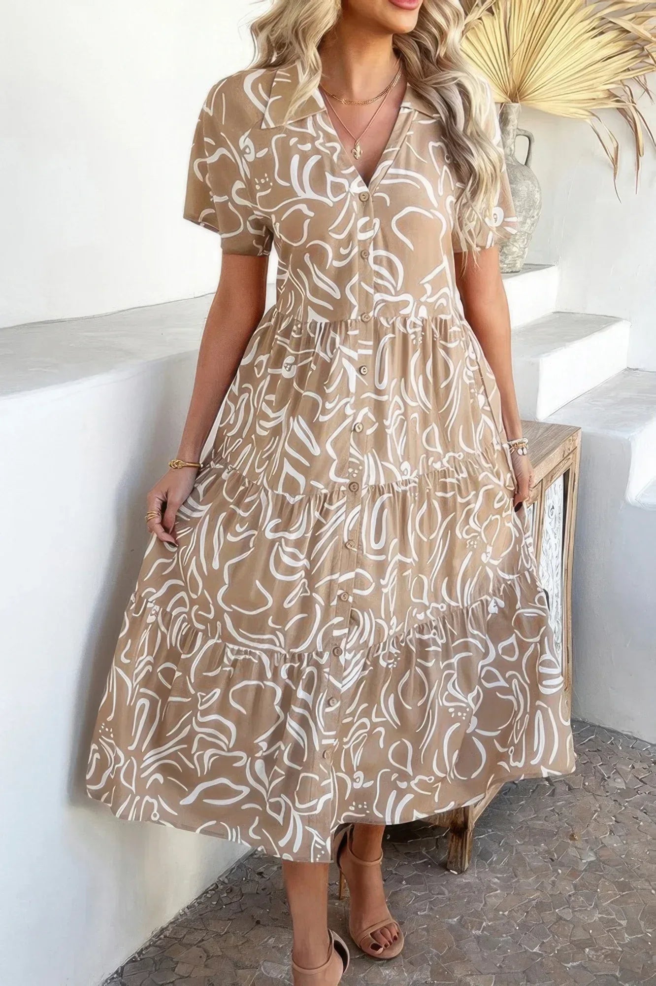 Allover Printed Button Down Ruched Long Dress | Mixtshop LLC