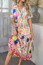 Allover Printed Button Down Ruched Long Dress | Mixtshop LLC