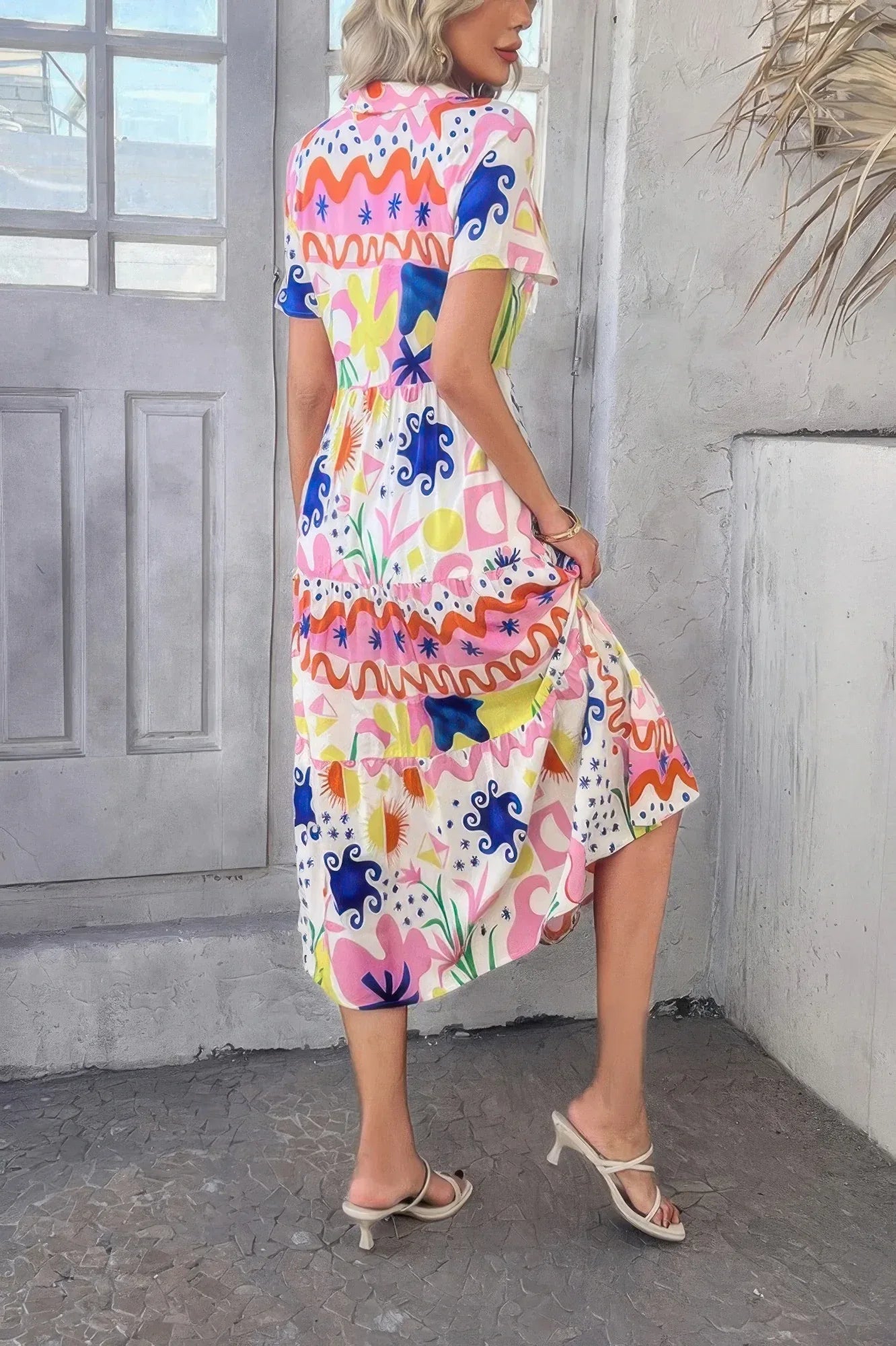 Allover Printed Button Down Ruched Long Dress | Mixtshop LLC