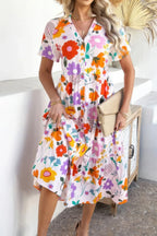 Allover Printed Button Down Ruched Long Dress | Mixtshop LLC
