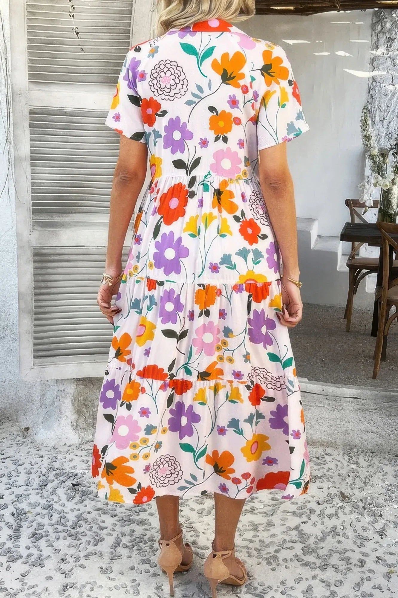 Allover Printed Button Down Ruched Long Dress | Mixtshop LLC