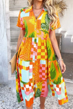 Allover Printed Button Down Ruched Long Dress | Mixtshop LLC