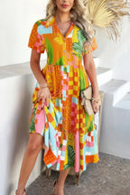 Allover Printed Button Down Ruched Long Dress | Mixtshop LLC