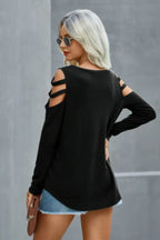 Solid Knitted V Neck Cut Out Shoulder Top | Mixtshop LLC