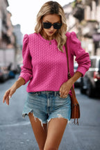 Solid Crewneck Twist Texture Loose Fit Pullover | Mixtshop LLC