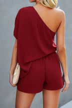 One Shoulder Batwing Sleeve High Waist Romper | Mixtshop LLC