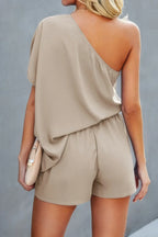 One Shoulder Batwing Sleeve High Waist Romper | Mixtshop LLC