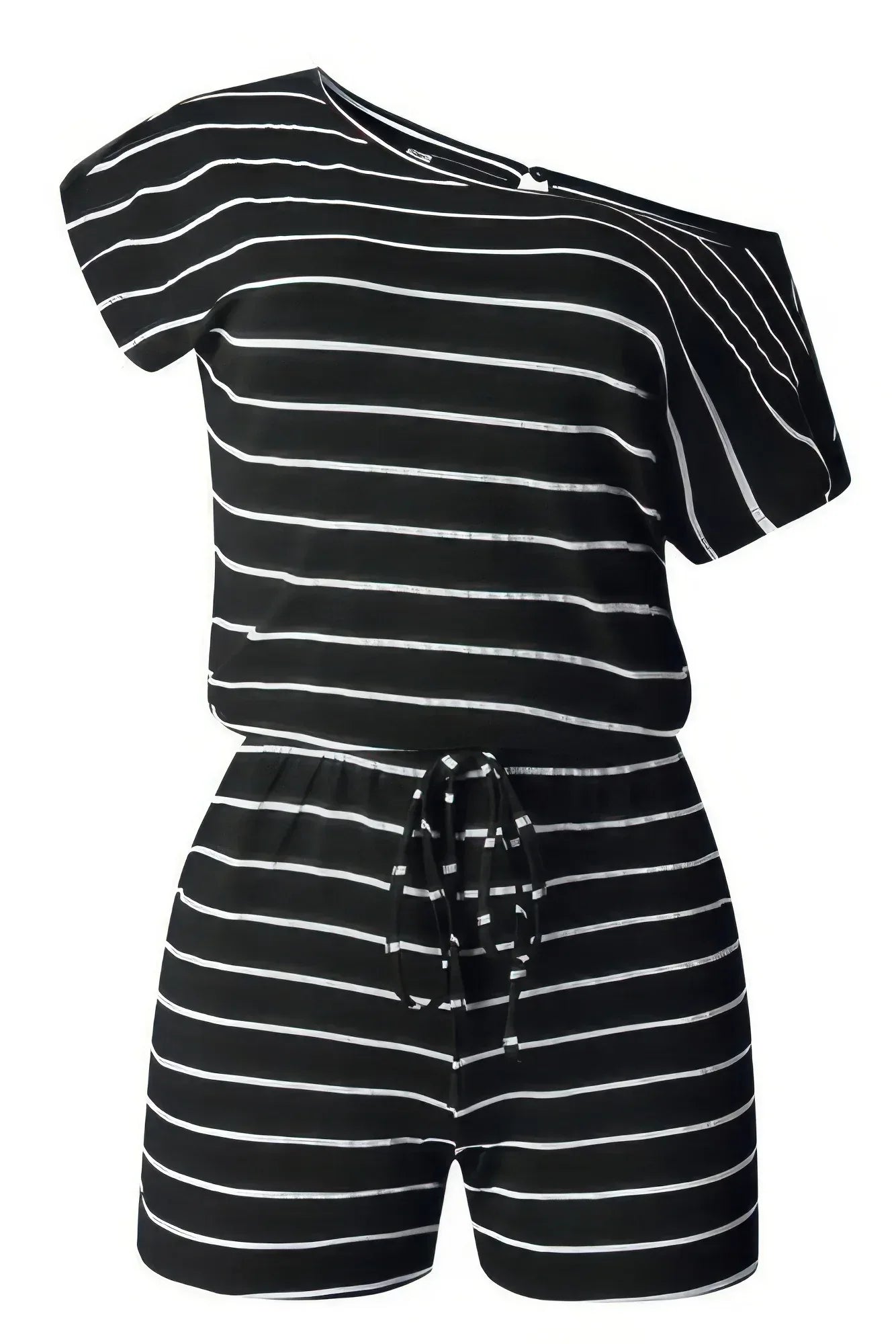 Striped Short Sleeve Drawstring Waist Romper | Mixtshop LLC