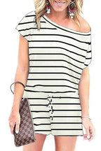 Striped Short Sleeve Drawstring Waist Romper | Mixtshop LLC