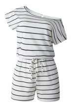 Striped Short Sleeve Drawstring Waist Romper | Mixtshop LLC