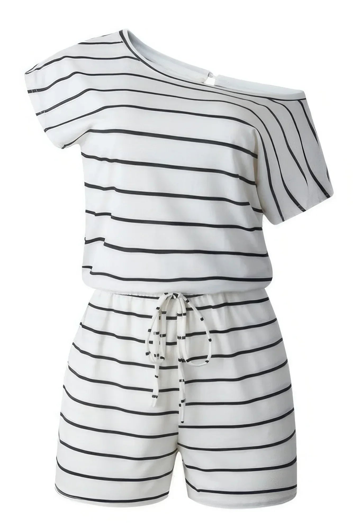 Striped Short Sleeve Drawstring Waist Romper | Mixtshop LLC