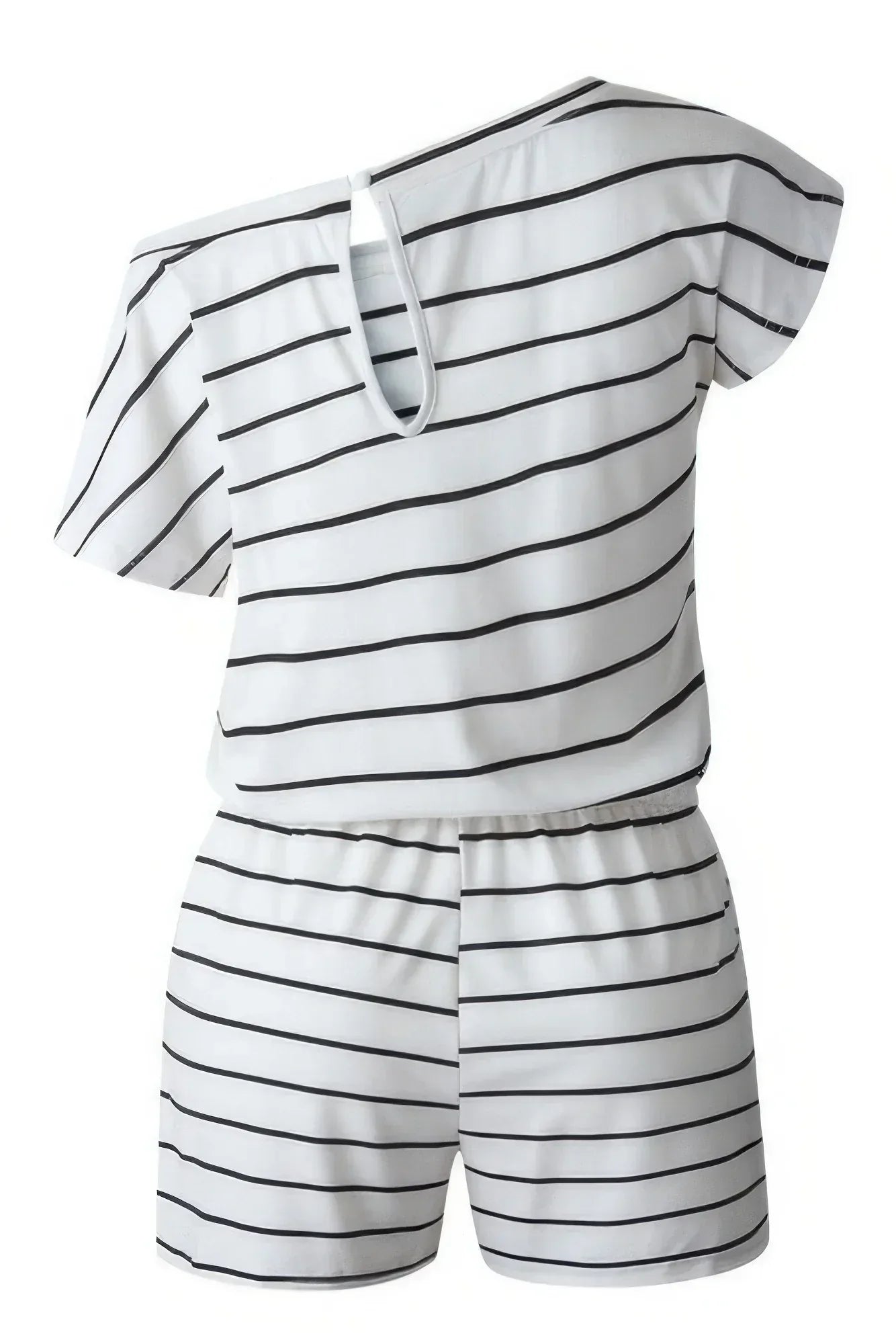 Striped Short Sleeve Drawstring Waist Romper | Mixtshop LLC