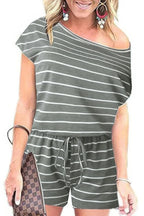Striped Short Sleeve Drawstring Waist Romper | Mixtshop LLC