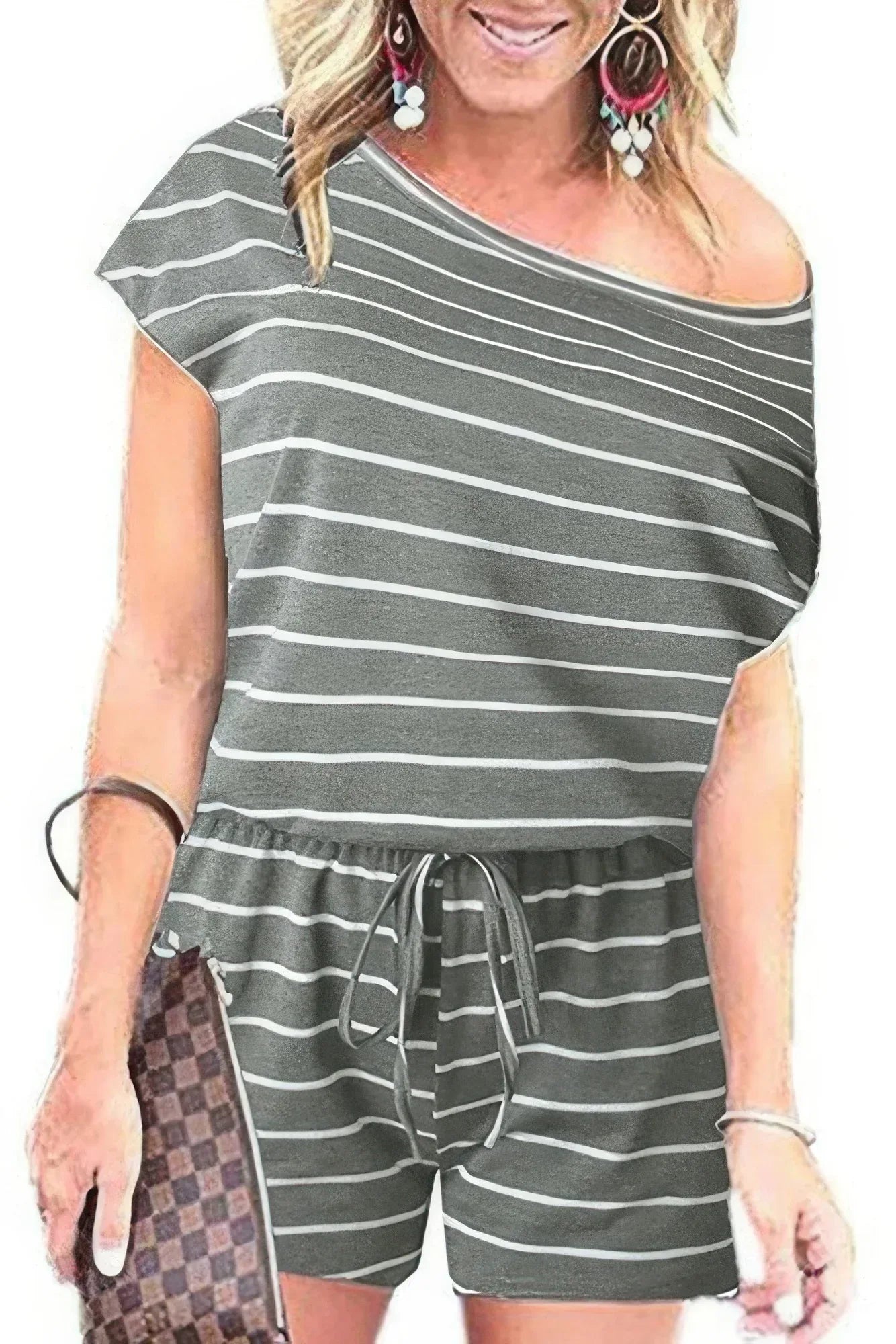 Striped Short Sleeve Drawstring Waist Romper | Mixtshop LLC