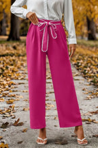 Straight Leg Elastic High Waist Lace Tie Trim Pant | Mixtshop LLC