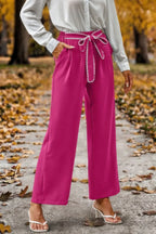 Straight Leg Elastic High Waist Lace Tie Trim Pant | Mixtshop LLC