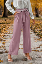 Straight Leg Elastic High Waist Lace Tie Trim Pant | Mixtshop LLC