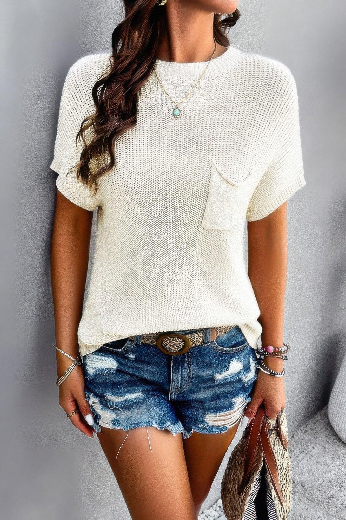 Solid Short Cap Sleeve Ribbed Knit Loose Top | Mixtshop LLC