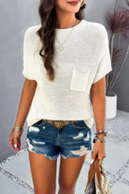 Solid Short Cap Sleeve Ribbed Knit Loose Top | Mixtshop LLC
