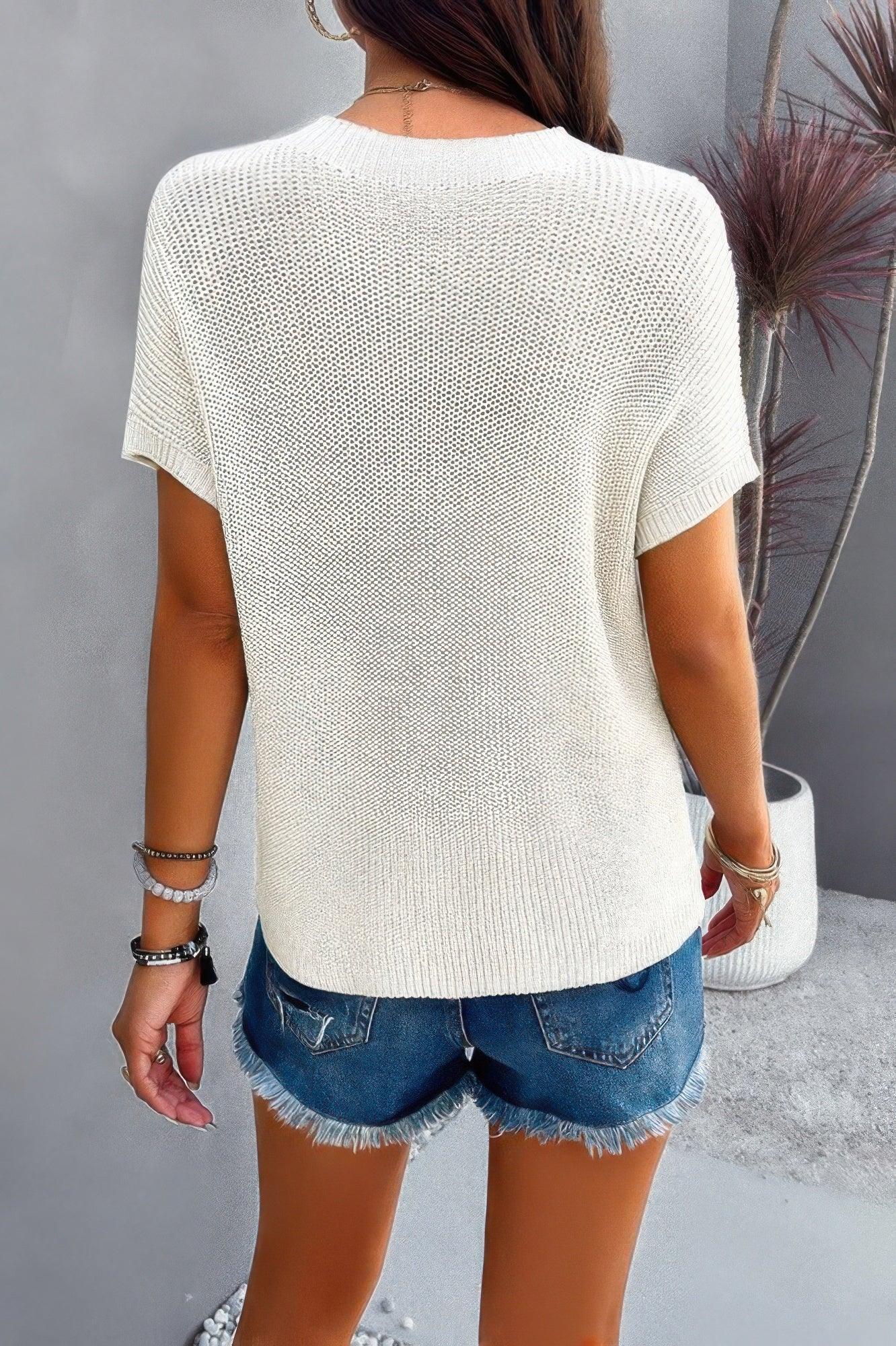 Solid Short Cap Sleeve Ribbed Knit Loose Top | Mixtshop LLC