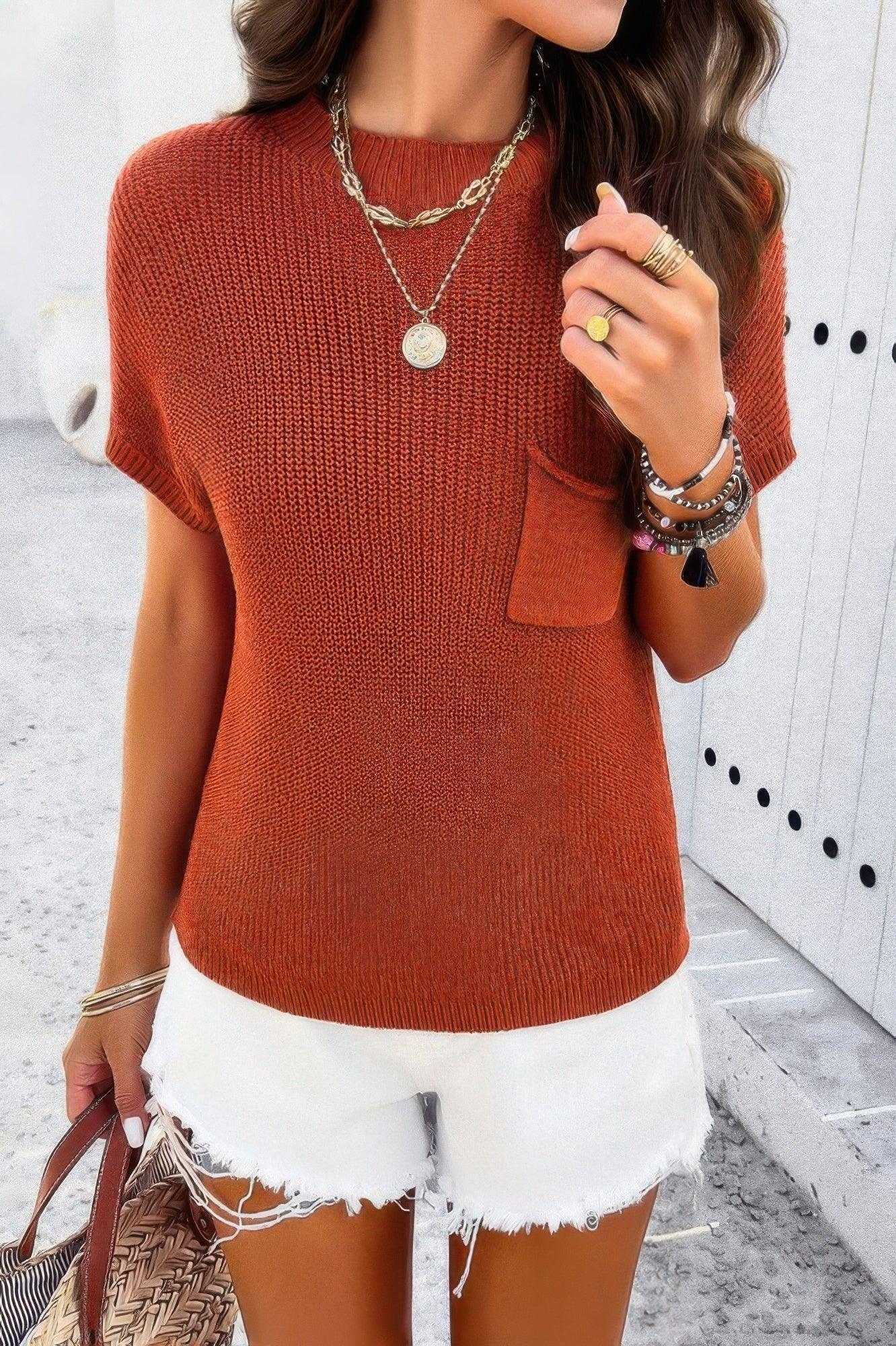 Solid Short Cap Sleeve Ribbed Knit Loose Top | Mixtshop LLC