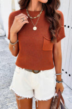 Solid Short Cap Sleeve Ribbed Knit Loose Top | Mixtshop LLC
