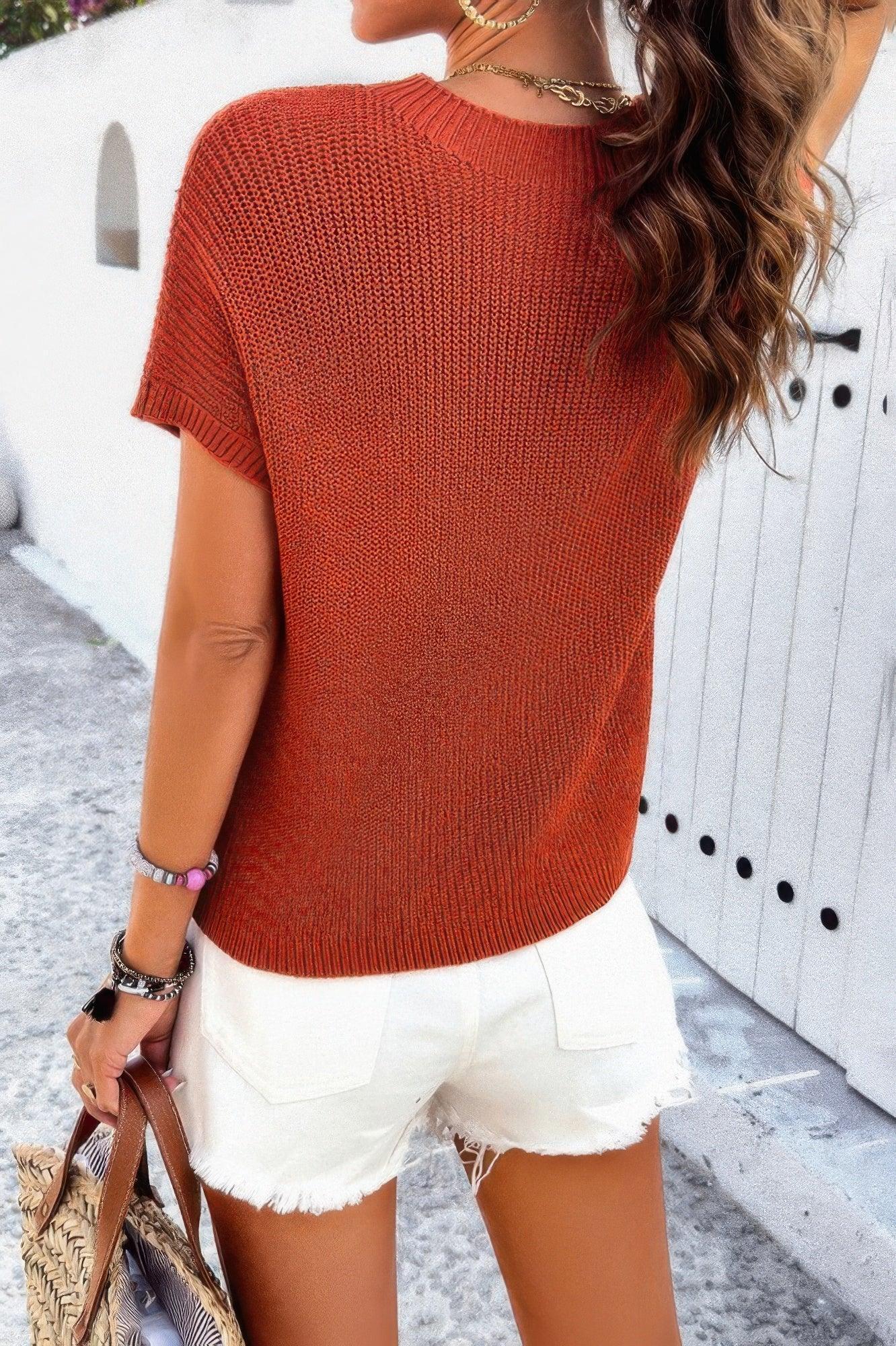 Solid Short Cap Sleeve Ribbed Knit Loose Top | Mixtshop LLC