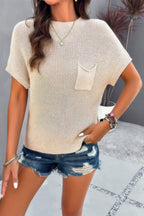 Solid Short Cap Sleeve Ribbed Knit Loose Top | Mixtshop LLC