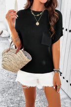 Solid Short Cap Sleeve Ribbed Knit Loose Top | Mixtshop LLC