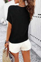 Solid Short Cap Sleeve Ribbed Knit Loose Top | Mixtshop LLC