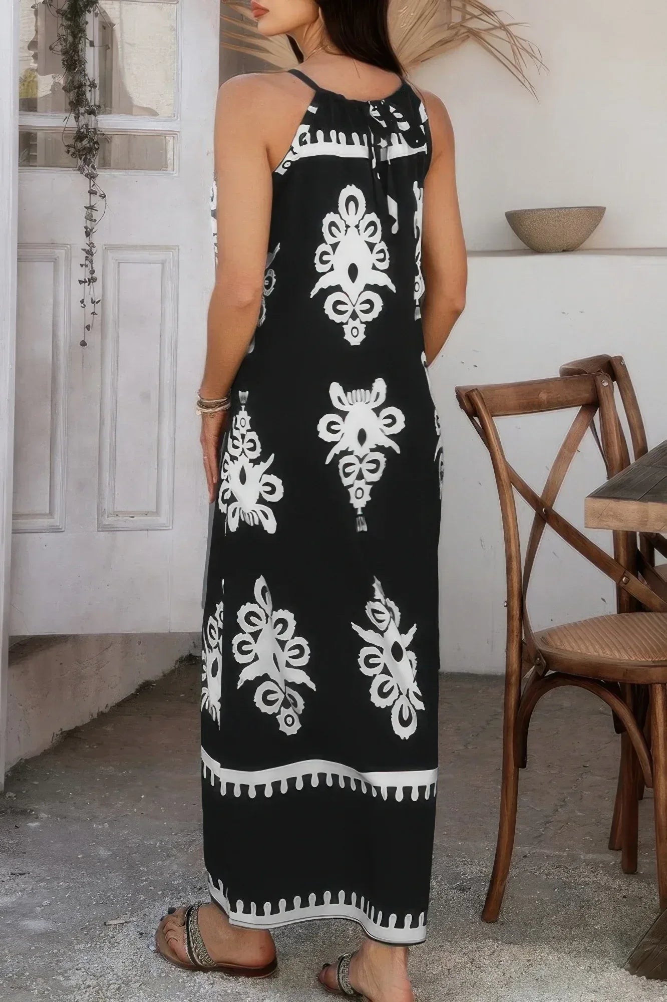 Geo Print Halter Sleeveless Loose Fit Dress | Mixtshop LLC