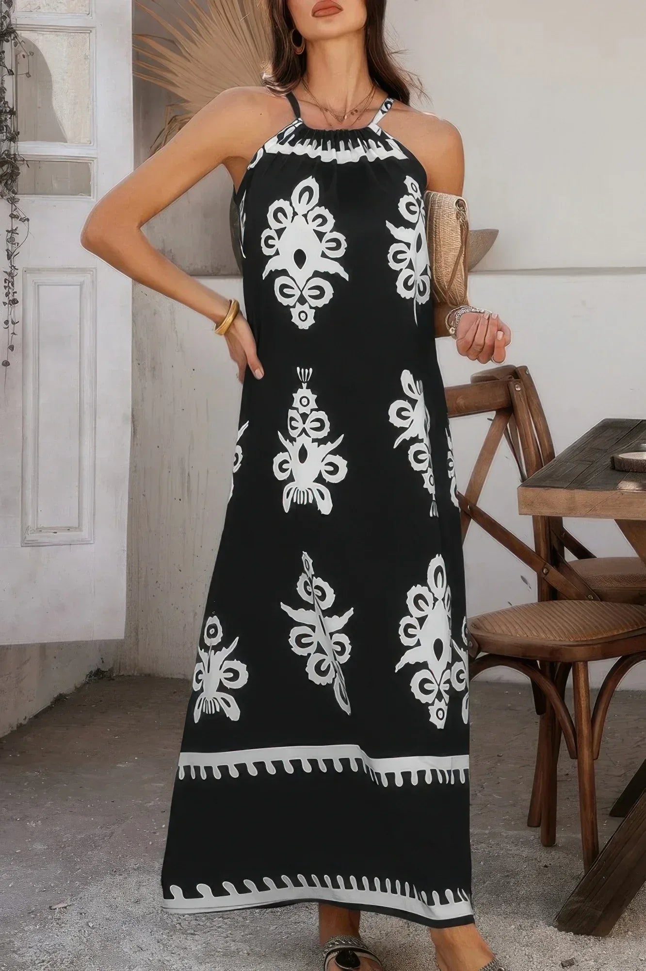 Geo Print Halter Sleeveless Loose Fit Dress | Mixtshop LLC