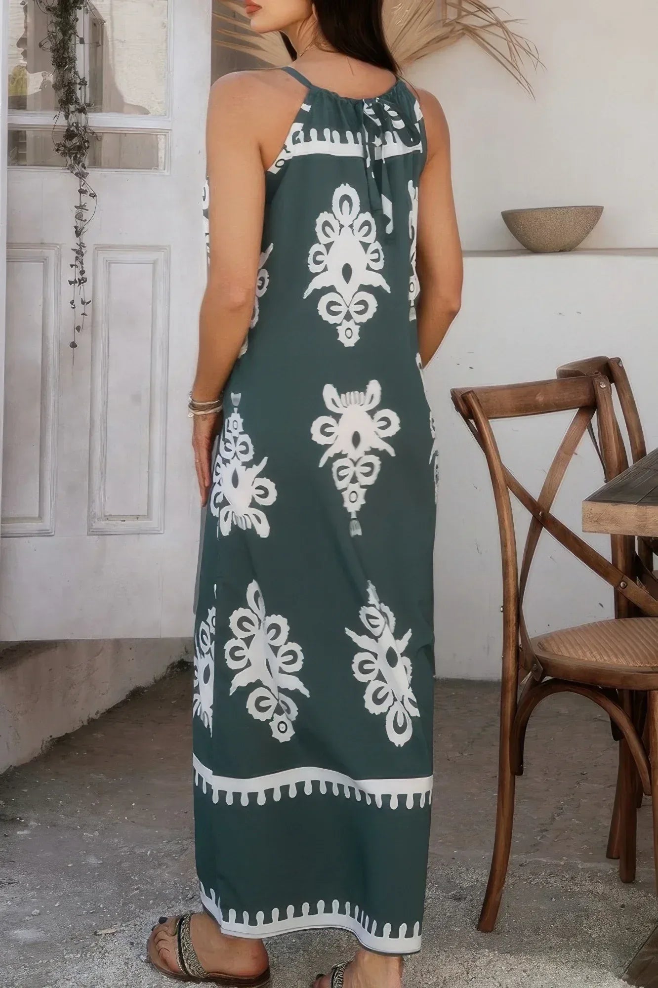 Geo Print Halter Sleeveless Loose Fit Dress | Mixtshop LLC