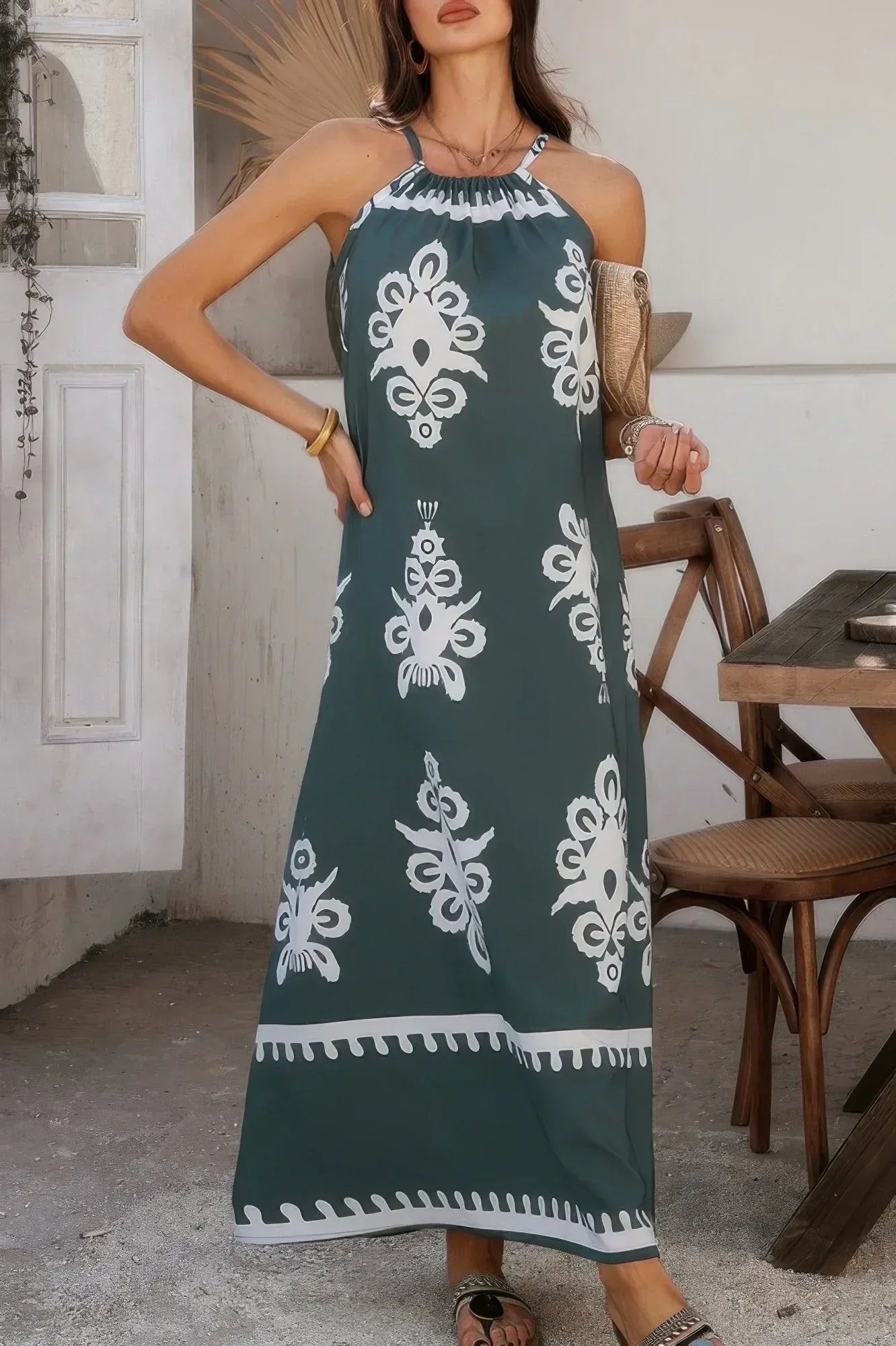 Geo Print Halter Sleeveless Loose Fit Dress | Mixtshop LLC