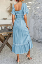 Off Shoulder Bodycon Backless Ruffle Trim Dress | Mixtshop LLC