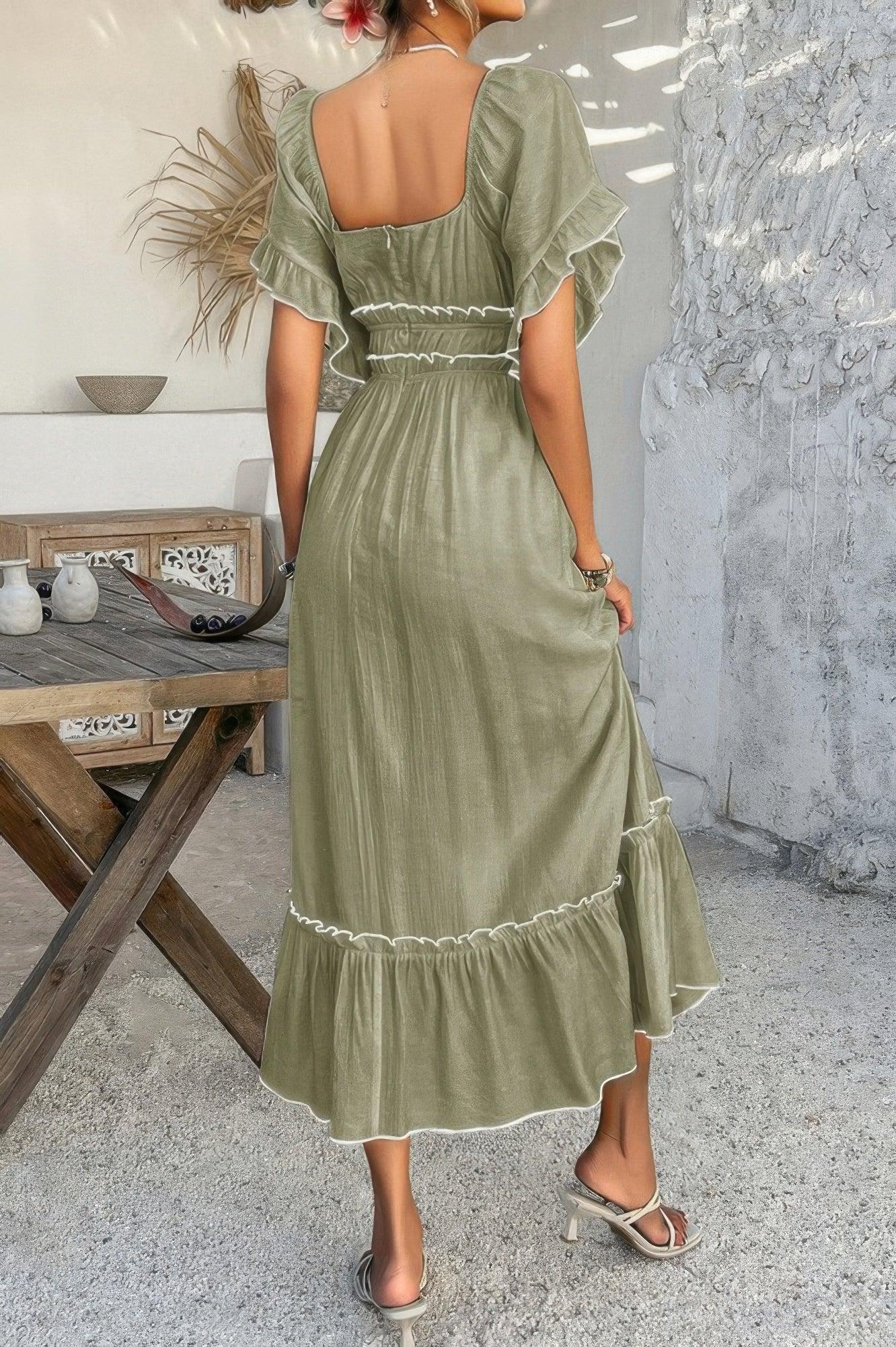 Off Shoulder Bodycon Backless Ruffle Trim Dress | Mixtshop LLC