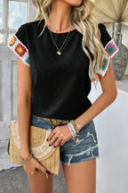 Swiss Dot Crochet Patchwork Short Sleeves Shirt | Mixtshop LLC